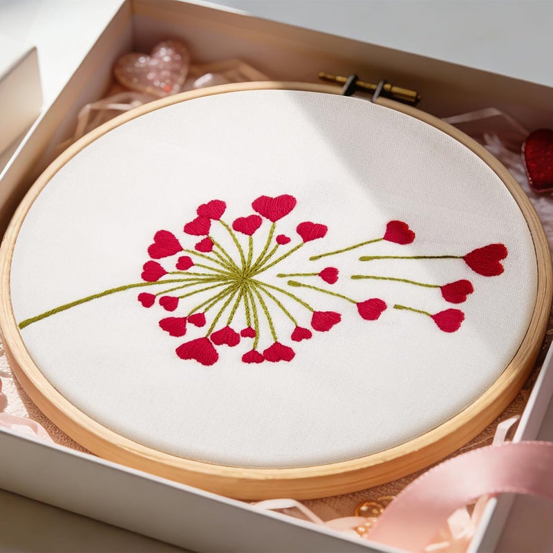 Crafmanoe Lover Valentine's Embroidery Kits for Beginners Adults, Heart Shaped Hand Embroidery Kits, Cross Stitch Kits for Adult Anniversary Valentine's Gifts, Entire Set of Embroidery Supplies & Video Tutorial - Image 2